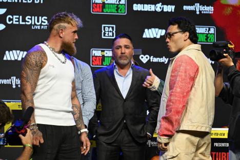 Jake Paul and Julio Cesar Chavez Jr. at a boxing press conference.