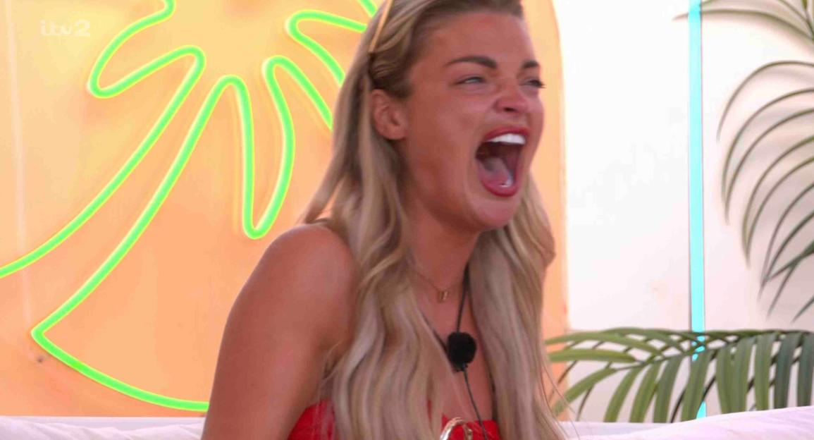 Woman screaming on Love Island.
