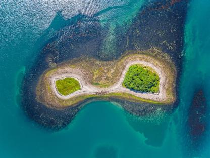 Aerial view of Dunnyneil Islands in Strangford Lough.
