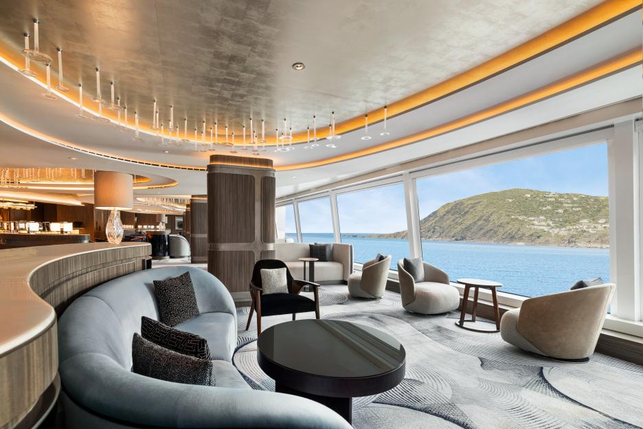 Ocean view lounge with seating area.