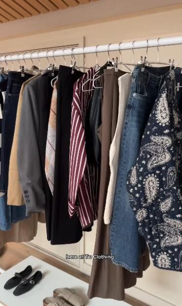 Clothing on hangers at Tu Clothing.