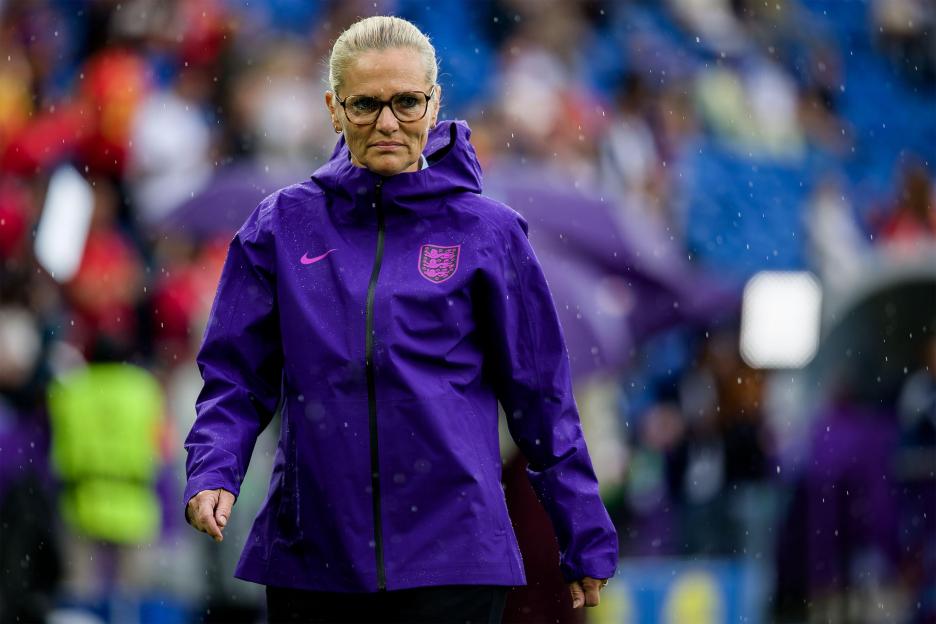 Sarina Wiegman, England's head coach, at a soccer match.