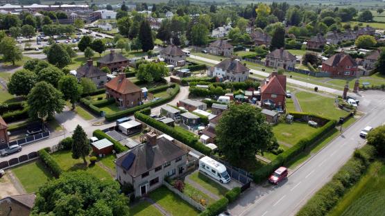 Aerial view of houses near Rampton Hospital.