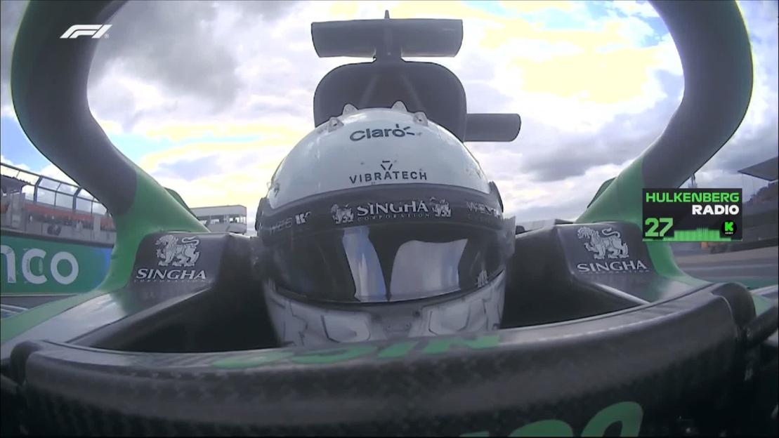 Driver's view from inside a Formula 1 race car.