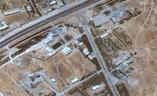 Satellite image of damaged missile storage buildings in Kermanshah, Iran.