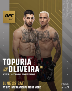 UFC 317: Topuria vs Oliveira, World Lightweight Championship fight poster.