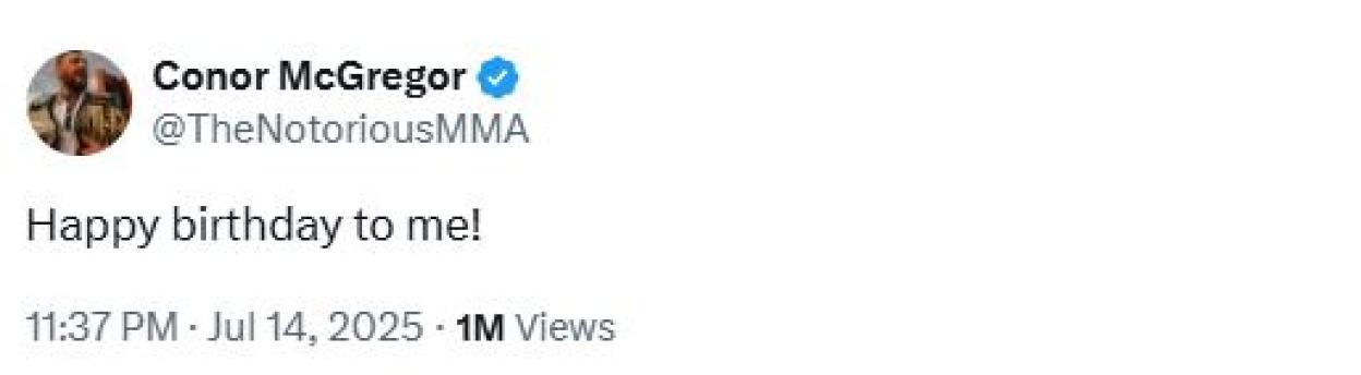 Conor McGregor's tweet wishing himself a happy birthday.