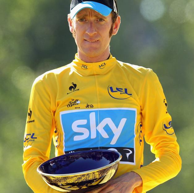 Bradley Wiggins of Great Britain celebrating after winning the 2012 Tour de France.