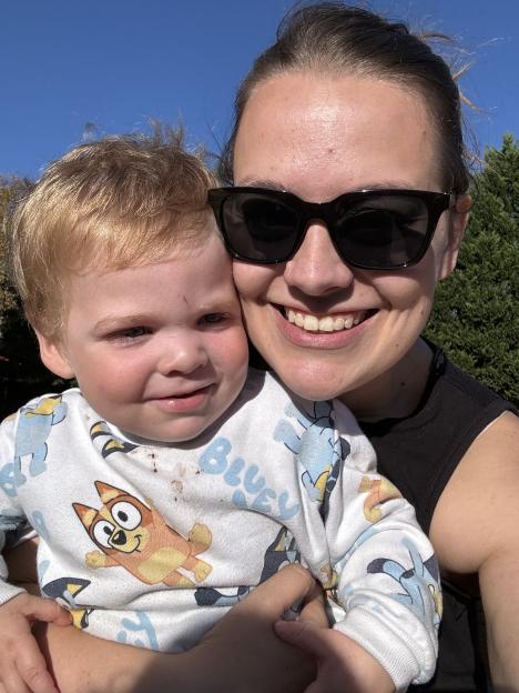 A mother and her toddler son.