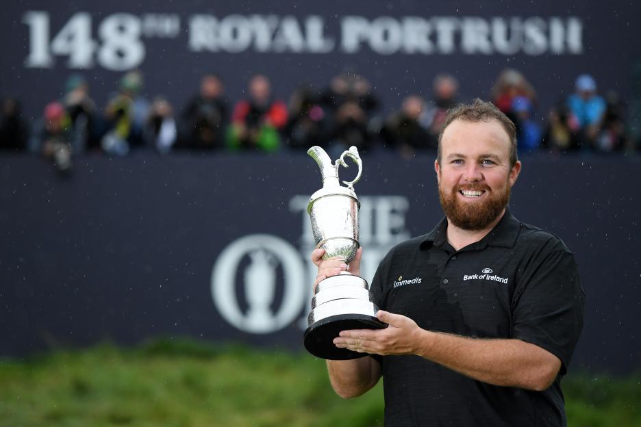 Shane Lowry holding the Claret Jug after winning the 148th Open Championship.