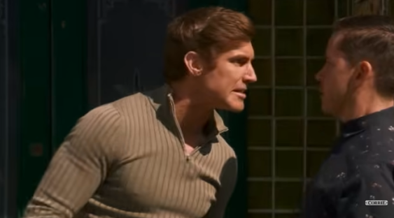 Screenshot from Coronation Street showing two men arguing.