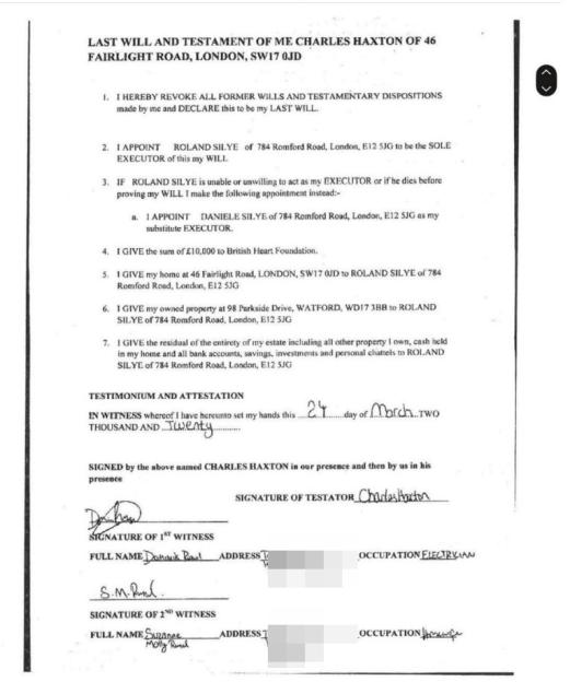Charles Haxton's last will and testament.