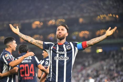 Sergio Ramos of Monterrey celebrating a goal.
