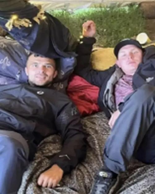Elias Morgan and Anthony Cleary lying down.