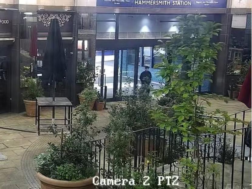 Security camera view of Hammersmith Station entrance.