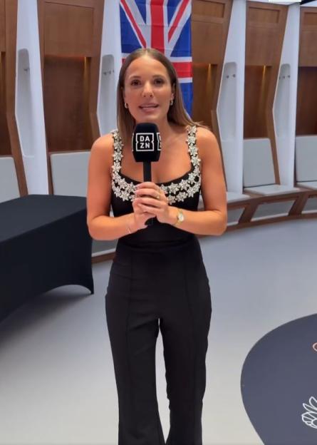 Olivia Buzaglo holding a DAZN microphone.