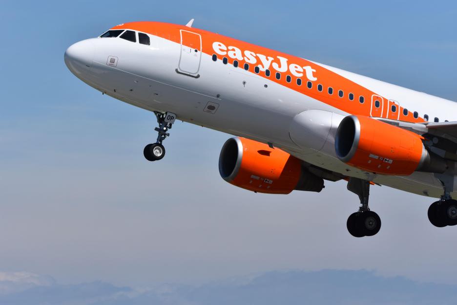 EasyJet airplane taking off.