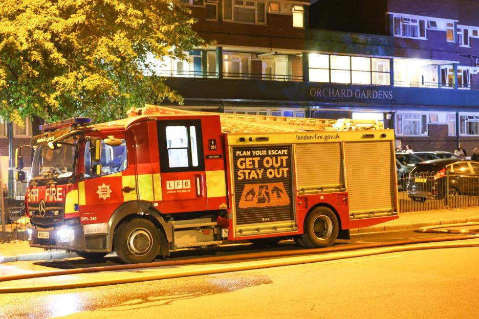 Firetruck at the scene of a fatal fire in Lewisham.