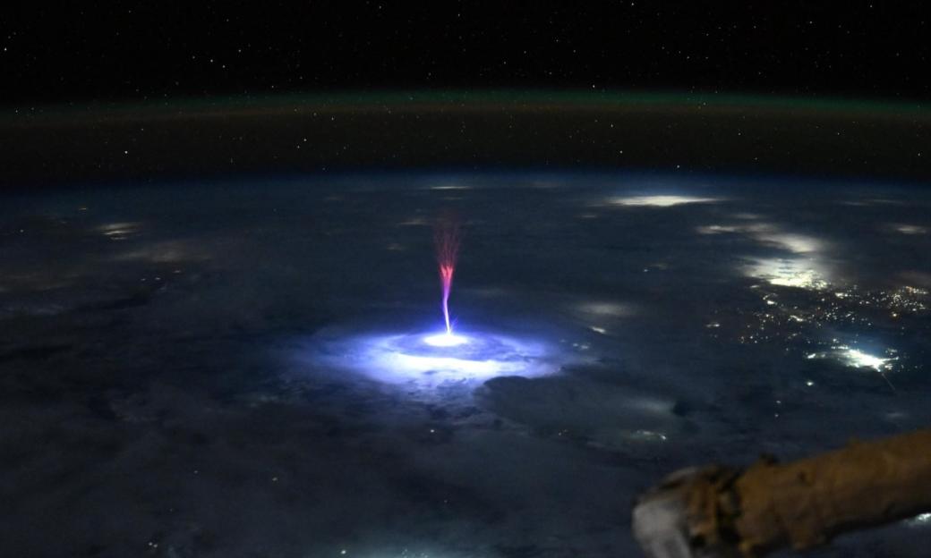 Sprite over Earth at night.