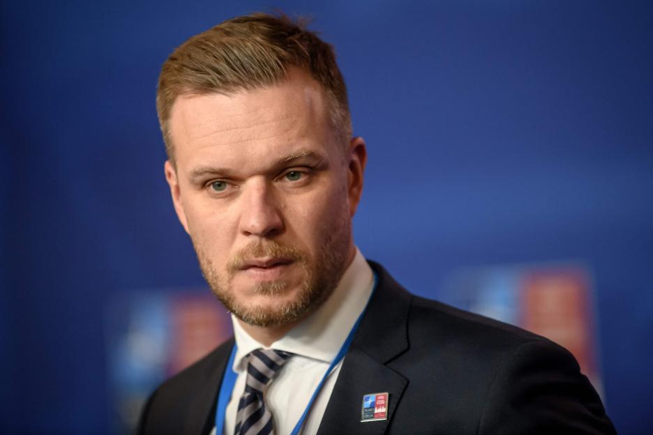 Gabrielius Landsbergis, Lithuanian Foreign Minister, at a NATO meeting.