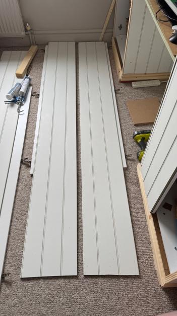 DIY wardrobe doors being assembled.