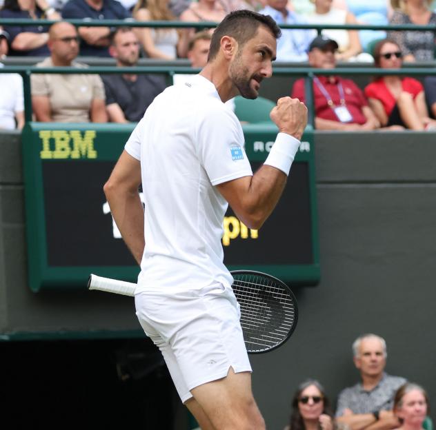 Marin Cilic celebrating a point at Wimbledon.