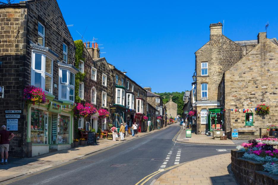 High street in Pateley Bridge, Yorkshire Dales.