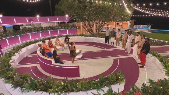 Love Island contestants at a recoupling ceremony.