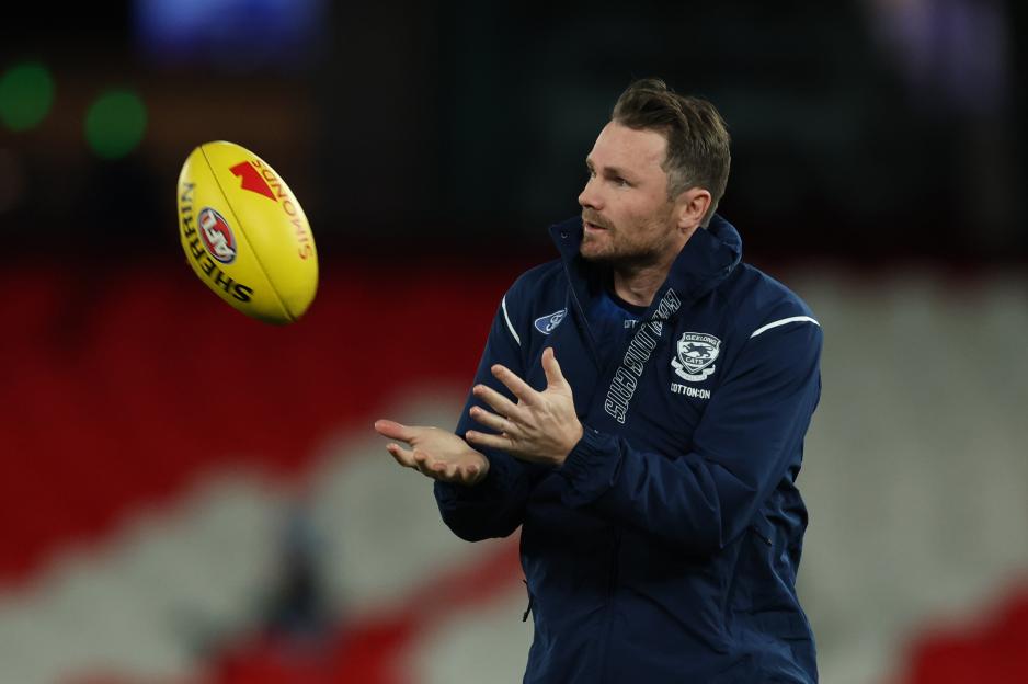 Patrick Dangerfield of the Geelong Cats warming up before an AFL match.