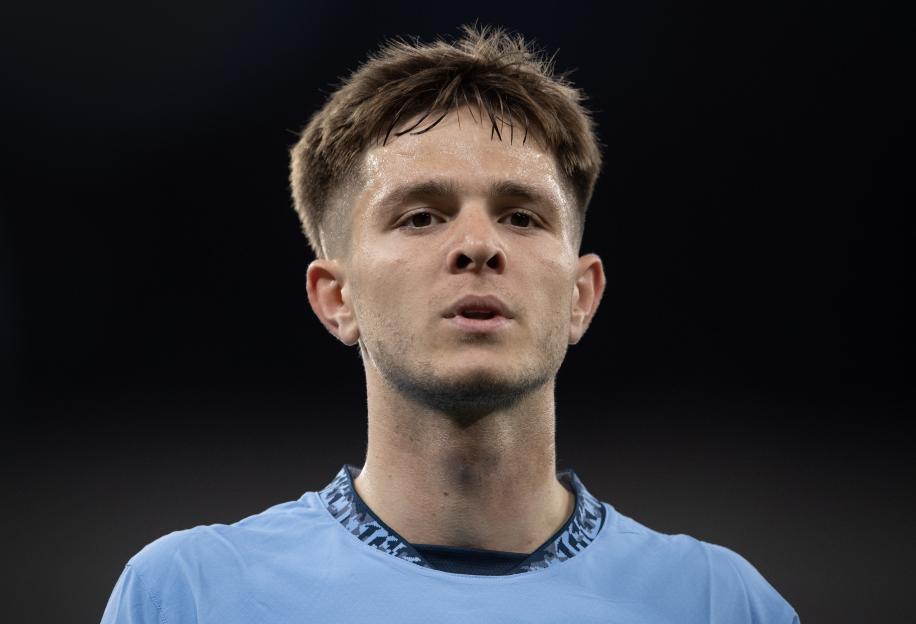 James McAtee of Manchester City during a Premier League match.