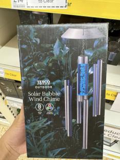 Tesco solar bubble wind chime in packaging.