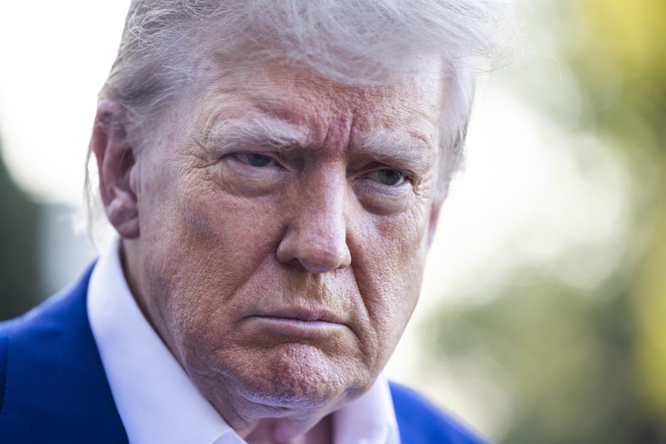 Close-up of Donald Trump leaving the White House.