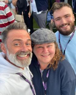 Three Coronation Street stars at a party.
