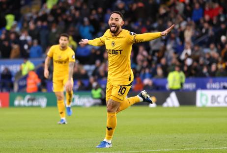 Matheus Cunha of Wolverhampton Wanderers celebrating a goal.