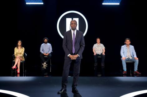 Celebrity Mastermind contestants and host.
