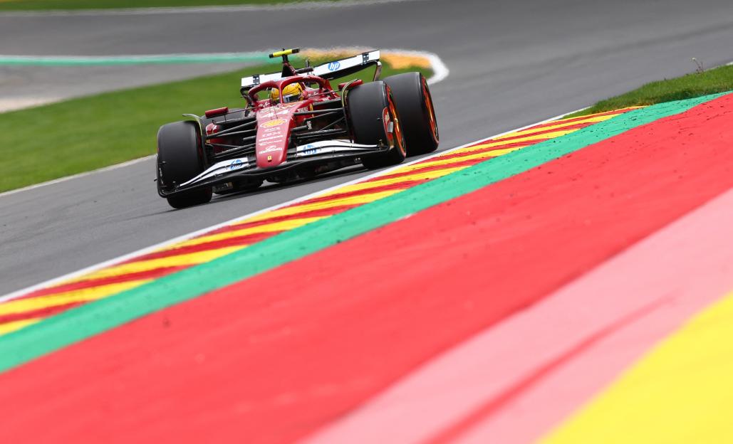 Lewis Hamilton driving a Ferrari during qualifying.