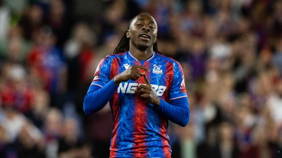 Eberechi Eze of Crystal Palace celebrates scoring a goal.