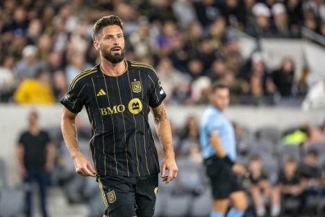 Olivier Giroud #9 of Los Angeles FC during a soccer match.