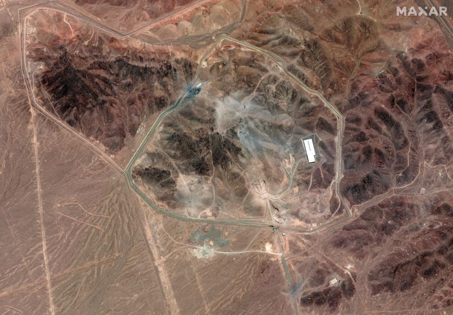 Satellite image of the Fordow Fuel Enrichment Facility in Iran showing damage from airstrikes.