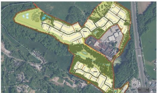 Aerial view of Camelot Theme Park redevelopment plans.