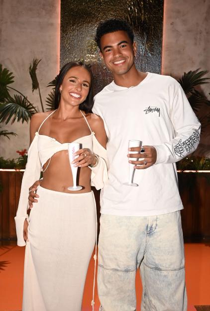 Lauren Wood and Harrison Solomon at the Love Island: Aftersun TV show.