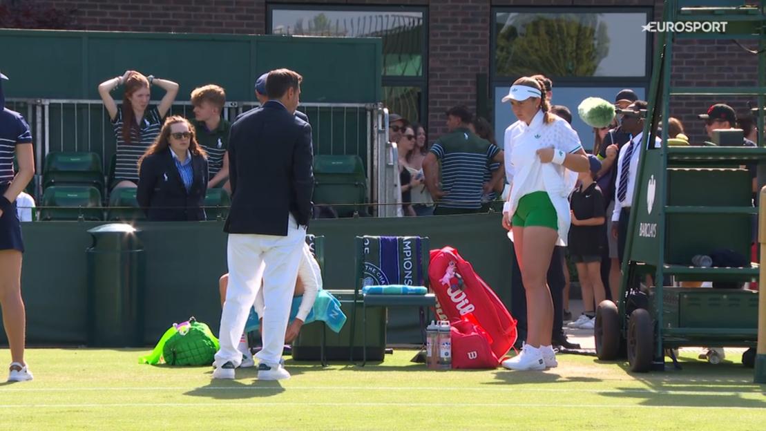 A Wimbledon tennis player is questioned about her outfit.