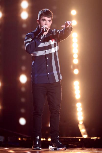 Anthony Russell performing on The X Factor.