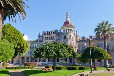 View of Ribadeo's town square in northern Spain.