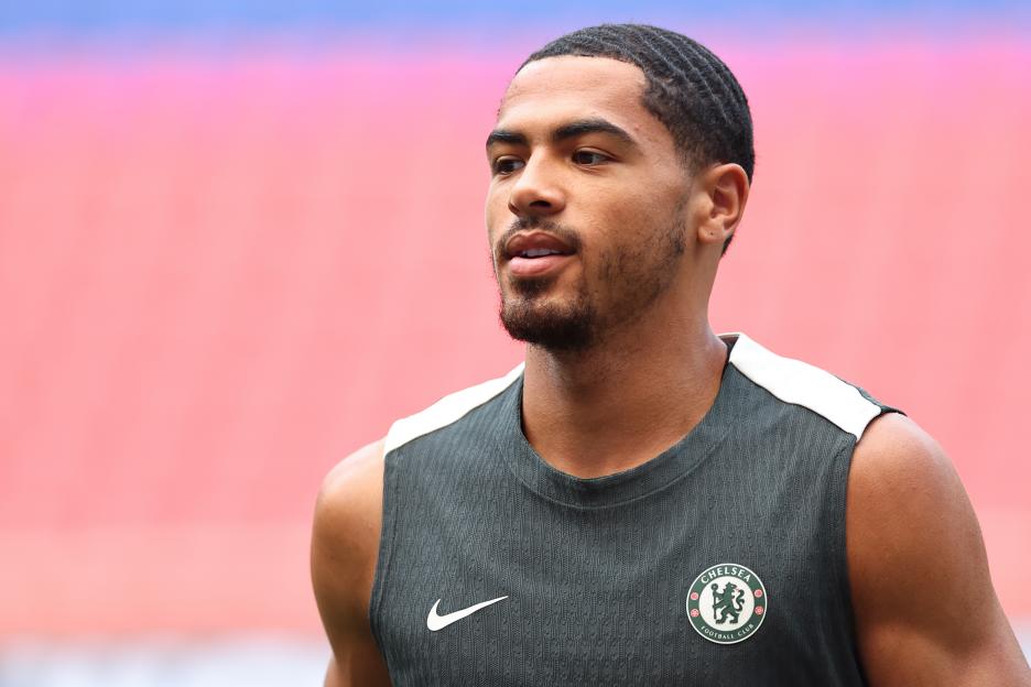 Levi Colwill of Chelsea at a press conference.