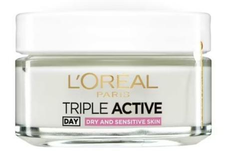 L'Oréal Paris Triple Active Day moisturizer for dry and sensitive skin.