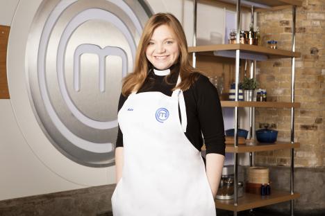 Rev. Kate Bottley in a MasterChef apron.