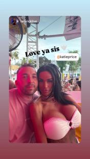 Katie Price and a man in a pink shirt, with the text