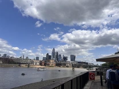 London skyline viewed from across the Thames River.