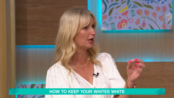 Woman discussing how to keep whites white.